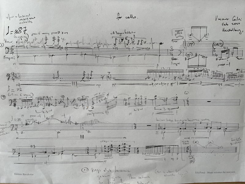 Figure 4: First page of the draft for this new cello piece